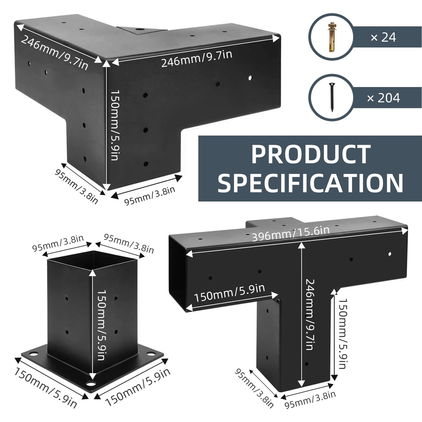 LITLANDSTAR Pergola Kit, Pergola Brackets 3-Way & 4-Way Right Angle Corner Bracket with Post Base Woodworks DIY Pergola Hardware Kit Elevated Wood Stand Kit 12 Pack with Screws for Gazebo 4”x - WoodArtSupply