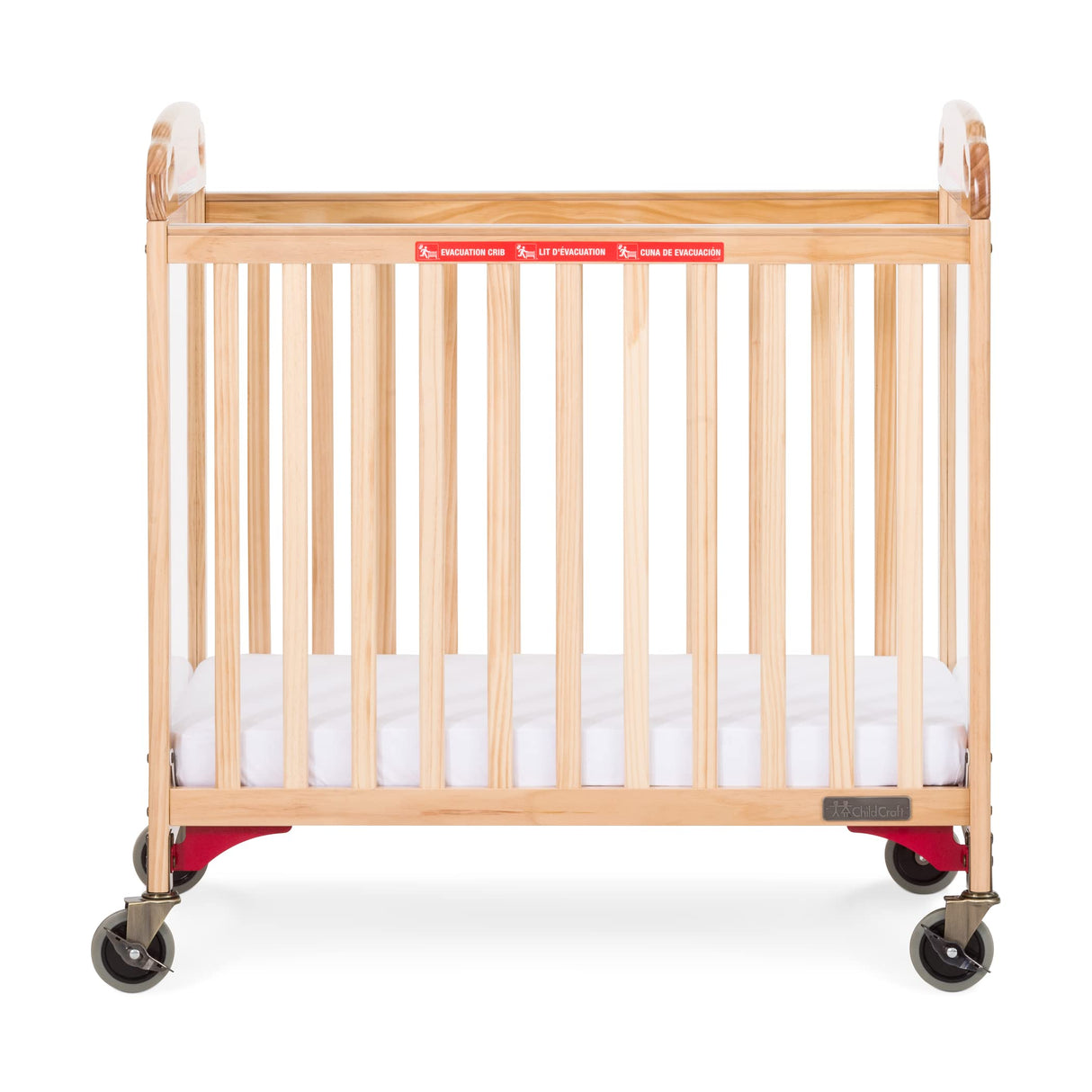 Child Craft Safe Haven Daycare Evacuation Wooden Compact Portable Crib with 4" Casters, Features Clearview End Panels, Durable Wood Construction, Easy Grib Handles, Fits Through Doorways (Natural) Child Craft