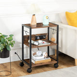 MAHANCRIS Industrial Printer Cart, 3-Tier Mobile Printer Stand, Rolling Cart with Power Outlets and USB Ports, Home Printer Stand with 2 Hooks, for Office, Living Room, Rustic Brown PTHR40E01Z MAHANCRIS
