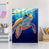 DOMROM Framed Paint by Numbers Kit for Adults Beginners with Wooden Easel, DIY Sea Turtle Paint by Number Kit on Canvas, DIY Oil Painting Kits for Home Wall Decor Gift 12x16inch DOMROM