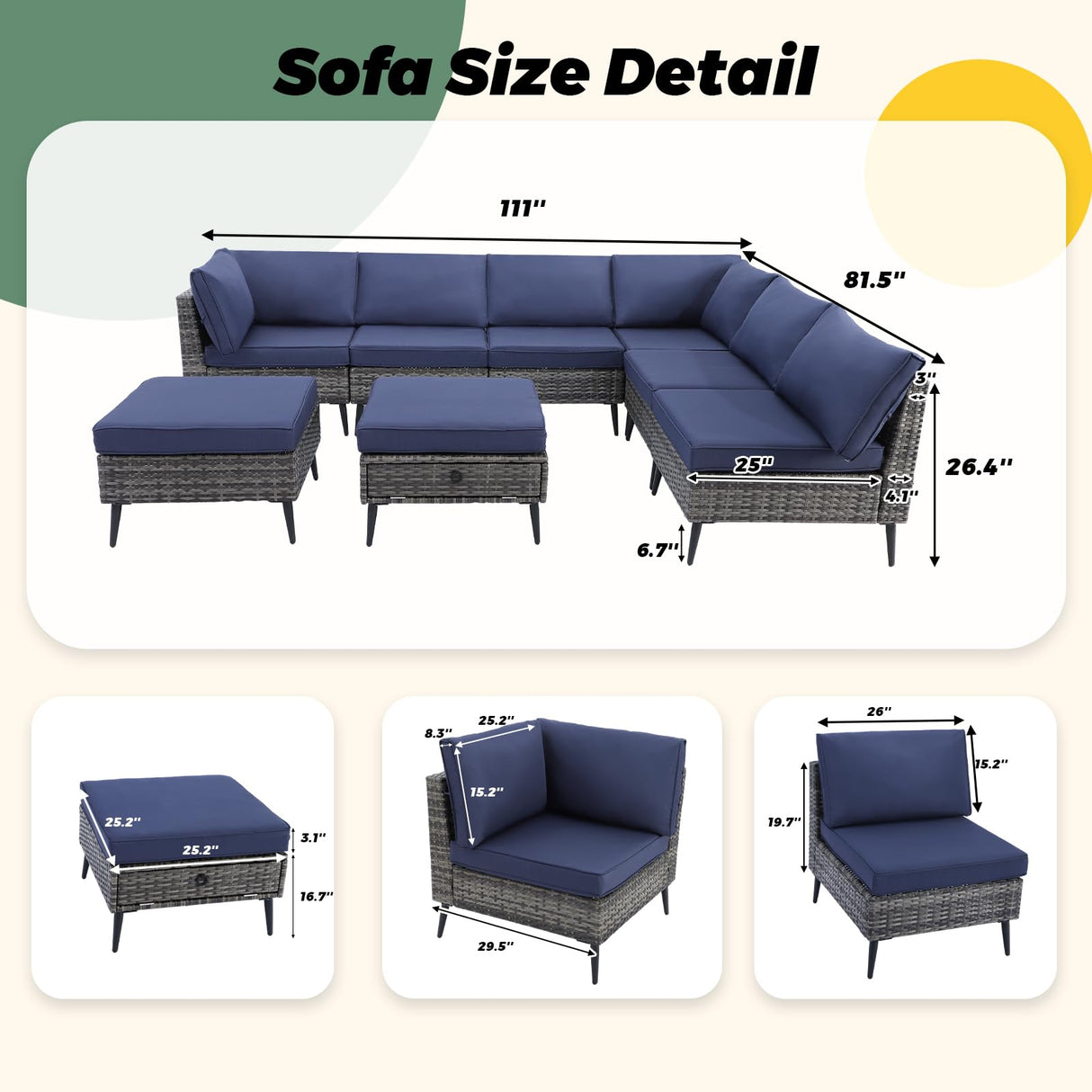 LVUYOYO 8 Pieces Outdoor Patio Furniture Set, Wicker Sectional Sofa Set for All-Weather, Rattan Conversation Sets with Cushions and Storage for Deck, Backyard, Porch (Grey) LVUYOYO