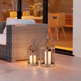 Staymoment Farmhouse Lantern Decor Set of 2 - Indoor Rustic Wooden Lanterns Decorative Candle Holder for Table Centerpiece Fireplace Mantle, 13" & 10" Hanging Home Decor, Brown Staymoment