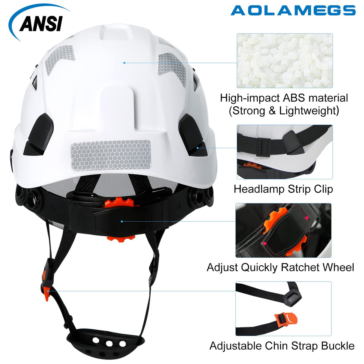 Hard Hats Construction OSHA Approved - ANSI Z89.1 Reflective Construction Worker Hat, Vented White Hard Hat with Visor for Men Women, ABS Safety Helmet for Adults,Removavle Chin Strap Aolamegs