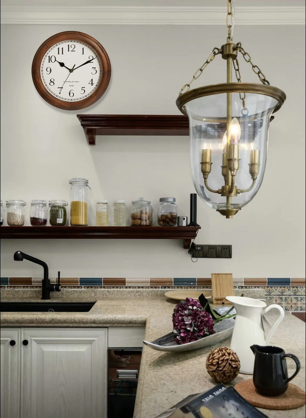 Wooden Wall Clock with Retro Design, 11 Inches Round Wall Clock Battery Operated Silent Non-Ticking, Big Arabic Numerals, for Kitchen Living Room Classroom Gym and Pool, Brown Kesin