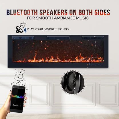 Chic&Cozy Electric Fireplace Inserts | 72" Wall Mounted, Recessed Or Base Legs | Plays Music with 2 Bluetooth Speakers | 10-Color Flame LED | Remote Control, Touch Screen, WiFi App & 8 Hour Timer