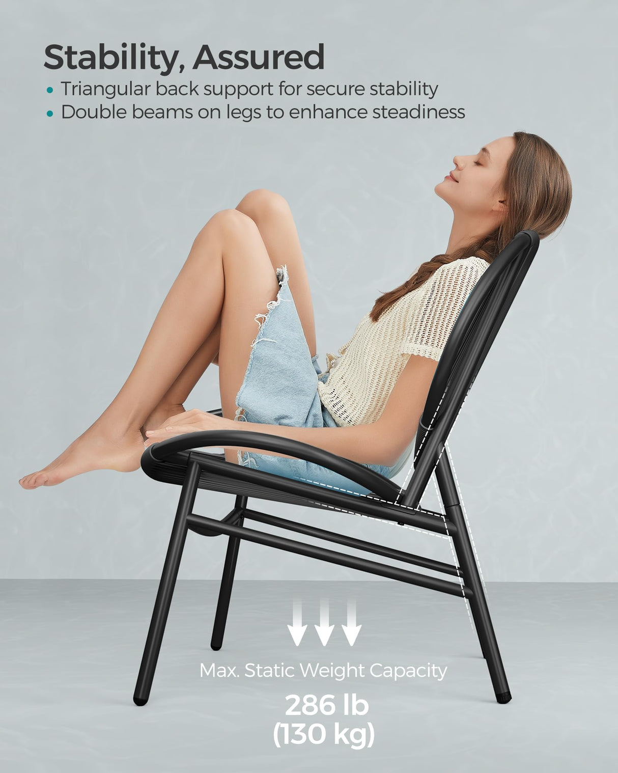 SONGMICS Patio Furniture Set 3 Pieces, Garden Bistro Set, Acapulco Chairs, Outdoor Seating, Side Table and 2 Chairs, Indoor and Outdoor Conversation Set, Balcony Porch, Ink Black UGGF021B01 SONGMICS