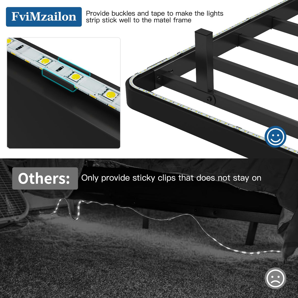 FviMzailon Queen Size Floating Bed Frame - Metal Platform Bed with Smart LED Lights & Charging Station, No Box Spring Needed, Easy Assembly, Noise Free FviMzailon