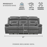 Lexicon Power Double Recliner Sofa, Top Grain Leather Match Reclining Sofa with Pillow Top Armrests, Home Theater Seating, Wall Hugger Recliner Couch with USB Port, 87" W, Dark Gray Lexicon