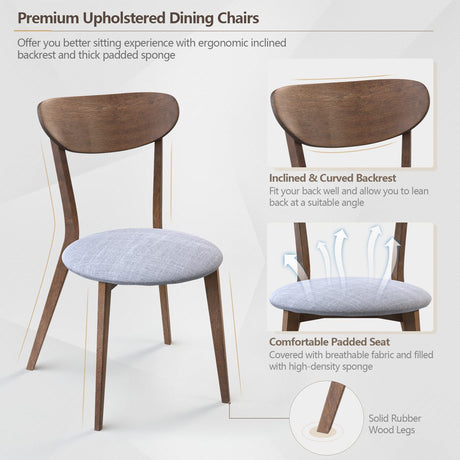 Giantex 3-Piece Dining Table and Chair Set, Wooden Kitchen Table Set, Farmhouse Round Kitchen Table and 2 Cushioned Dinette Chairs, Mid-Century Giantex