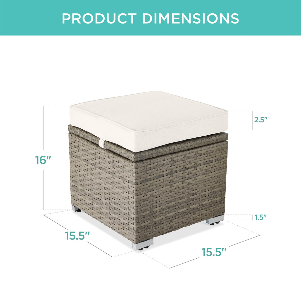 Best Choice Products Set of 2 Wicker Ottomans, Multipurpose Outdoor Furniture for Patio, Backyard, Additional Seating, Footrest, Side Table w/Storage, Removable Cushions - White Sand/Taupe Best Choice Products