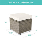 Best Choice Products Set of 2 Wicker Ottomans, Multipurpose Outdoor Furniture for Patio, Backyard, Additional Seating, Footrest, Side Table w/Storage, Removable Cushions - White Sand/Taupe Best Choice Products