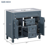 Merax 36” Bathroom Vanity with Sink, Freestanding Single Bathroom Sink Vanity Cabinet Set with 36” Countertop & Integrated Sink, 2 Doors & 2 Drawers (Sink Cabinet Only, Blue) Merax