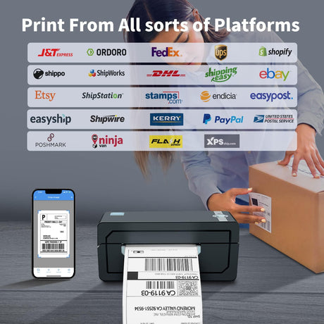 JADENS Bluetooth Thermal Shipping Label Printer – Wireless 4x6 Shipping Label Printer, Compatible with Android&iPhone and Windows, Widely Used for Ebay, Amazon, Shopify, Etsy, USPS JADENS