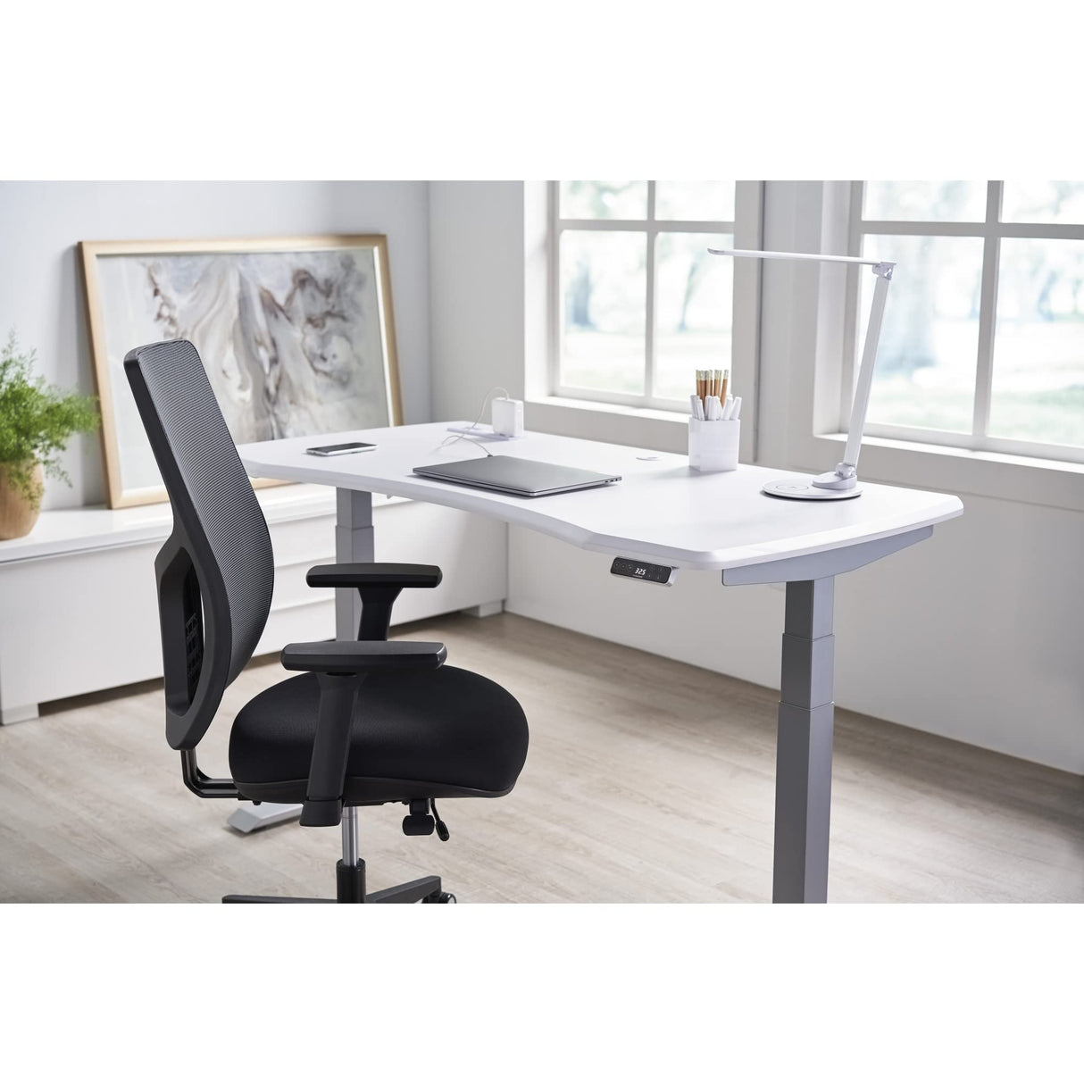 WorkPro® Electric Height-Adjustable Standing Desk with Wireless Charging, 60", White WorkPro