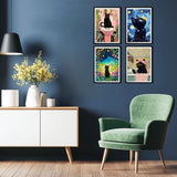 4 Pack Paint by Numbers Kit for Adults with Wooden Frames, Cat Paint by Number for Adults Beginners, Black Cat Paint by Numbers on Canvas Acrylic for Home Wall Art Decor 7.8x11.8Inch Mandun