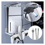 HEATFUN PS5 Slim Wall Mount Kit, Metal PS5 Slim Wall Shelf with Controller and Headphone Holder with 2-in-1 Magnetic Charging Cable - White HEATFUN