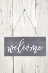 AuldHome Farmhouse Wooden Welcome Sign, Gray and White Rustic Style Wood Hanging Plaque, 12 x 6 Inches AuldHome Design