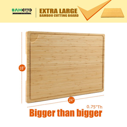 Extra Large 100% Organic Bamboo Cutting Board, 24x18 Inch Butcher Block Chopping/Carving Board with Handle and Juice Groove for Turkey, Meat, Vegetables, BBQ (XXL, 24" x 18"） - WoodArtSupply