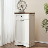 OUTGUAVA 13 Gallons Tilt Out Trash Cabinet Freestanding Kitchen Trash Bin Cabinet Wood Garbage Recycling Cabinet with Hideaway Drawer Pet Proof Trash Can Holder for Kitchen Living Room, Antique White OUTGUAVA