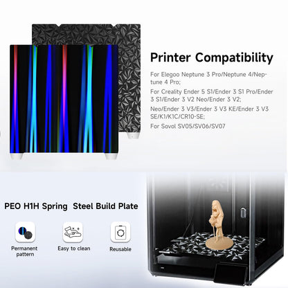 HzdaDeve Print Bed Light Beam H1H Platform Sheet and Smooth PEO Build Plate 235X235mm Spring Steel Print Bed for K1/Ender 3 V3/Ender 3 V3 Ke/Ender 3 V3 SE/K1C/CR10-SE/Ender 3 V2 Pro/SV05/SV06 - WoodArtSupply