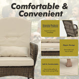 3 Piece Rocking Bistro Set Wicker Outdoor Patio Chairs Rattan Conversation Sets with Coffee Table for Patio, Porch, Backyard, Balcony, Poolside and Garden (Beige) Generic