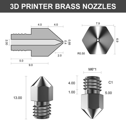 Tungsten Carbide 3D Printer MK8 Extruder Nozzle, High Temperature Printing, Super Wear Resistant, 0.4mm/1.75mm