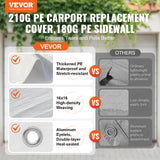 VEVOR Carport Replacement Canopy Top Cover + Sidewall 10 x 20 ft, Garage Tent Shelter Tarp Heavy-Duty Waterproof & UV Protected, Easy Installation with Ball Bungees,White (Frame Not Included) VEVOR