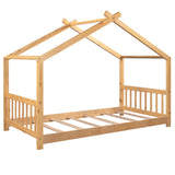Harper & Bright Designs Twin House Bed for Kids, Floor Bed Frame Twin with Headboard and Footboard, Wooden Twin Kids Bed Montessori Floor Bed for Toddlers, Girls, Boys,Natural Harper & Bright Designs