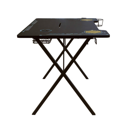 Atlantic Viper 3000 Gaming Desk – Single Laminated Surface, Heavy-Duty Steel X-Legs, Integrated LED, 3 USB 3.0 Ports, Smart Device Slot, Surge Protector Tray, Headset Hooks, PN 33906164 - Bla - WoodArtSupply