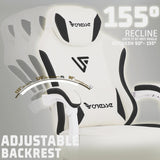 Vonesse Gaming Chair, Computer Chair Fabric with Pocket Spring Cushion, Office Chair with Footrest and Massage Lumbar Support, Reclining Gaming Chairs for Adults 250LBS (Beige White) Vonesse