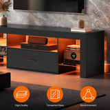 HOOBRO LED TV Stand with Power Outlets to 65 inch TV, Gaming Entertainment Center with Glass Shelves and Large Drawer, Modern Media TV Console Table for Living Room Bedroom, Black BB14UDDS01G1 HOOBRO