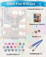 TOCARE Framed Paint by Numbers Kit for Adults, American Deer Paint by Numbers with Frame,Deer Paint by Number Framed Canvas for Adults Animals (12x16Inch, Without Easel) TOCARE