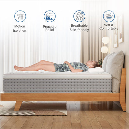 BedStory King Mattress, 14 Inch Luxury Hybrid Mattress in a Box with Gel Memory Foam, Pressure Relief Individual Wrapped Coils King Size Mattress for Motion Isolation, CertiPUR-US Certified