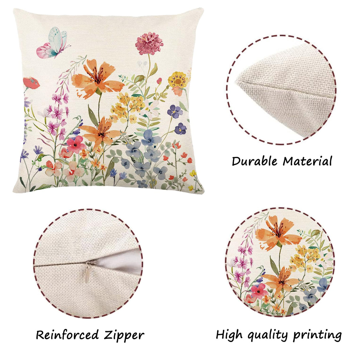 ONFAON Spring Decorations for Home - Spring Pillow Covers 18x18, Outdoor Pillow Covers Spring Farmhouse Throw Pillow Cover Garden Linen Cushion Case for Home Decor ONFAON