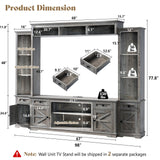 AMERLIFE 98" Farmhouse Entertainment Center Wall Unit with Bookshelves, Wine Cabinet, Fits 78" TVs, Large TV Stand with Power Outlets & Barn Door, Rustic Media Console for Living Room, Gray AMERLIFE