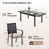 HERA'S HOUSE 9 Pieces Wicker Patio Dining Set, 8 x Rattan Dining Chair, 1 x Extendable Metal Dining Table, All Weather Resistant Outdoor Furniture Set for 8 for Lawn Garden Backyard HERA'S HOUSE