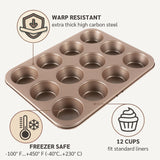 HAPPIELS Non Toxic Nonstick 12 Cup Muffin Pan | PFOA BPA free Nontoxic Cupcake Tin | Best Non Stick Muffin Pans | Muffin tins | Cupcakes Tray | Carbon Steel Bakeware Mold Trays HAPPIELS