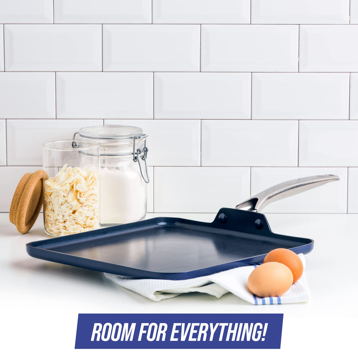 Blue Diamond 11" Griddle Pan, Diamond Infused Healthy Ceramic Nonstick, PFAS and PFOA-Free, Dishwasher Safe, Oven Safe, Even Heating, Metal Utensil Safe, Warp Control, Blue Blue Diamond