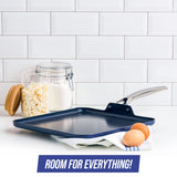 Blue Diamond 11" Griddle Pan, Diamond Infused Healthy Ceramic Nonstick, PFAS and PFOA-Free, Dishwasher Safe, Oven Safe, Even Heating, Metal Utensil Safe, Warp Control, Blue Blue Diamond