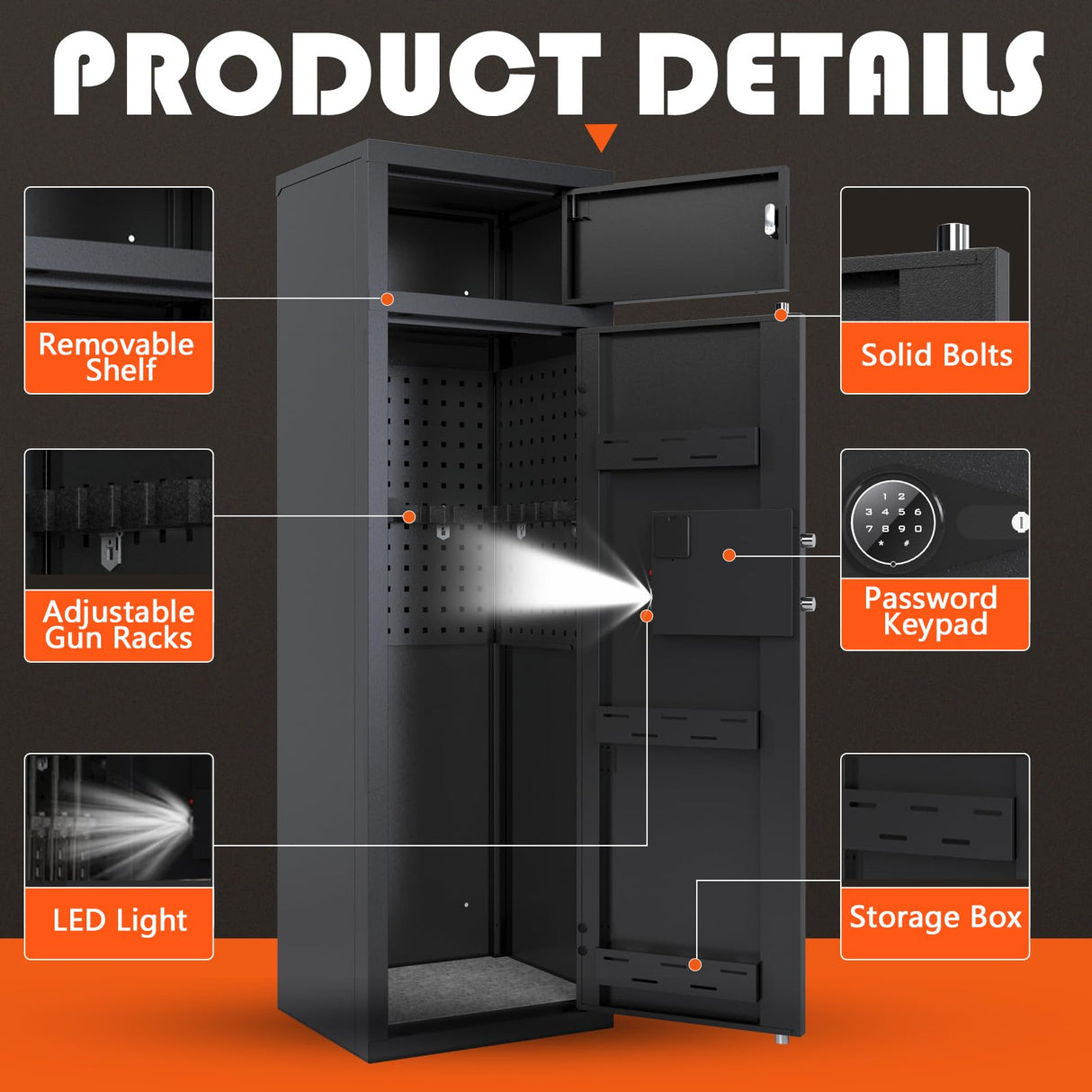 Kaer 10-14 Gun Safe,Gun Safe for Shotguns,Gun Safes for Rifle and Pistols,Long Gun Cabinet for Rifles Safes and Shotguns with Digital Keypad,3 Adjustable Shelves,LED Light(Unassembled) KAER