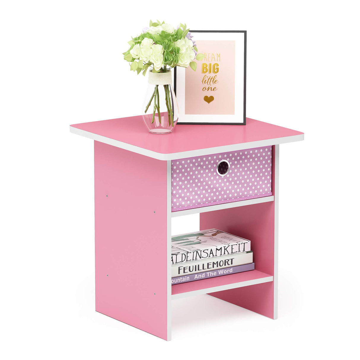 Furinno Dario End Table / Side Table / Night Stand / Bedside Table with Bin Drawer, 2-Pack, Pink/Light Pink Furinno