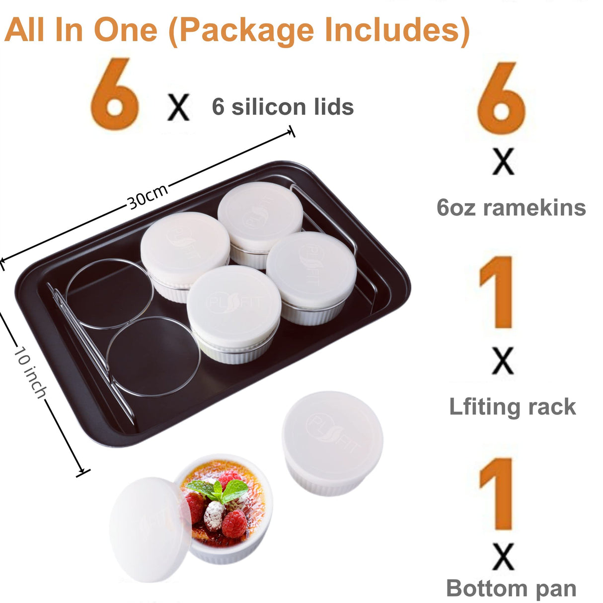 Ramekins Set with 6 Silicone Lids, Mothers Day Gifts Creme Brulee Making Set, Set of 6 Porcelain Ramekins, Oven Safe Covered Bowls & Soufflé Ramiken PLSFIT