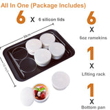 Ramekins Set with 6 Silicone Lids, Mothers Day Gifts Creme Brulee Making Set, Set of 6 Porcelain Ramekins, Oven Safe Covered Bowls & Soufflé Ramiken PLSFIT