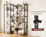 Casaottima Triple 6 Tier Bookshelf, Large Bookcase with 17 Open Display Shelves, Modern Industrial Book Shelves Book Case for Bedroom, Wide Standing Shelving Unit for Living Room Home Office, Vintage Casaottima