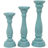 Deco 79 Wooden Decorative Candle Holder Distressed Candle Stand, Set of 3 Candlestick Holder 15", 13", 11"H, Blue Deco 79