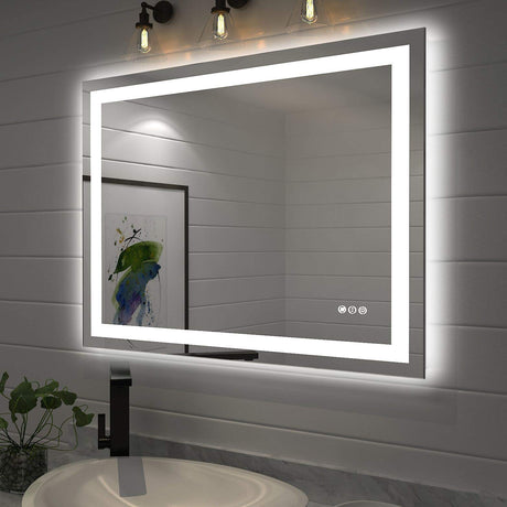 Amorho LED Bathroom Mirror 40"X32" with Front and Backlit, Stepless Dimmable Wall Mirrors with Anti-Fog, Shatter-Proof, Memory, 3 Colors, Double LED Vanity Mirror (Horizontal/Vertical) Amorho