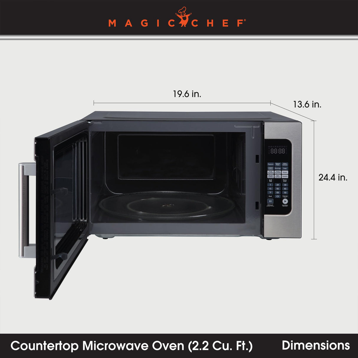 Magic Chef 2.2 Cubic Feet 1,200 Watts Countertop Microwave Oven with Sensor Cooking, Large Microwave for Kitchen Spaces, Stainless Steel, MC2211MS Magic Chef