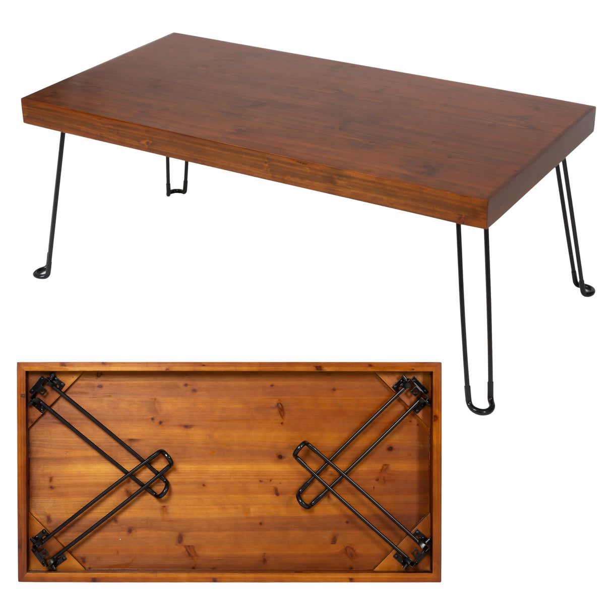 Sleekform Folding Wooden Coffee Table - Collapsible 20x40 Light Wood Mini Desk - Lightweight Foldable Coffee Tables for Small Spaces - Fold Up Hairpin Legs - Walnut Wood Finish Sleekform