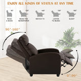 MKDLUFEI Recliner Chair, Adjustable PU Leather Single Sofa Chair, Recliners Chair with Upgraded Footrest for Adults, Small Recliner Chair for Small Spaces, Living Room, Bedroom, Brown MKDLUFEI
