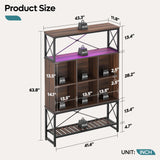 Bestier 43 Inch Wide Bookshelf 5 Tier, Mid-Century Modern Bookcase with LED Light, 6 Cubes, 3 Open Storage Shelves Adjustable and Anti-toppling Design for Living Room & Study Room, Walnut Bestier